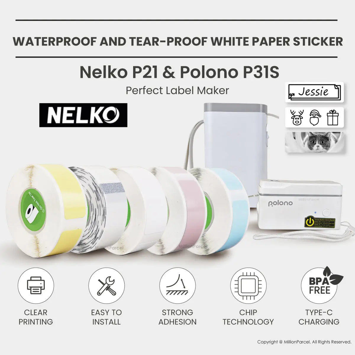 Nelko P21 & Polono P31S White Paper Sticker | Waterproof and Tear-proof Label - MillionParcel