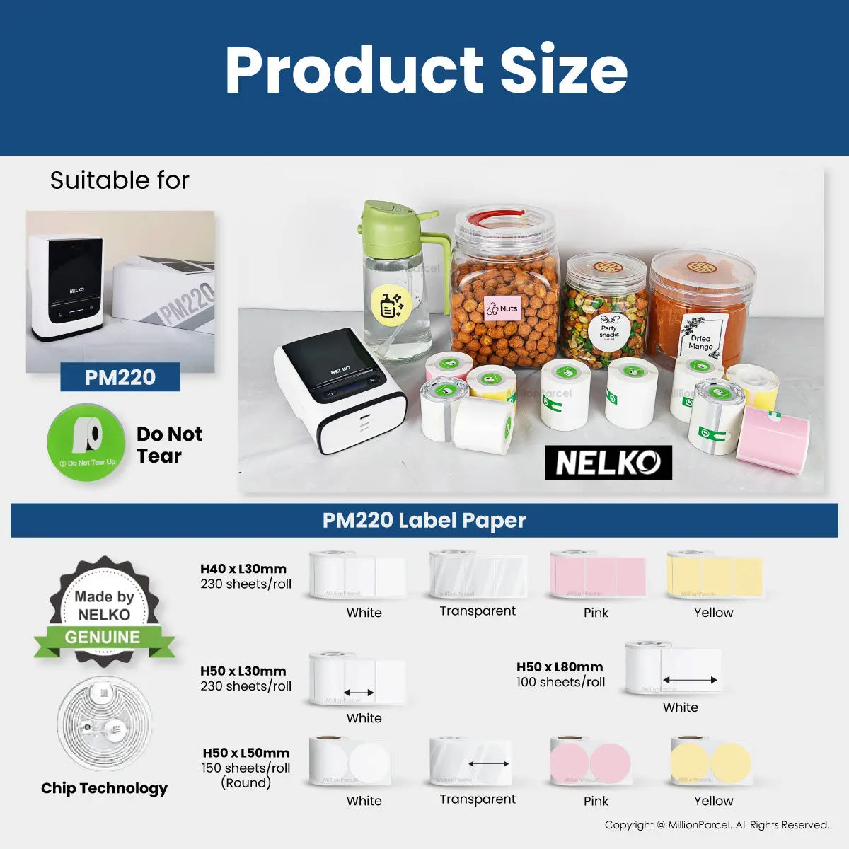 Nelko PM220 Portable Bluetooth Label Maker (with 50x30mm Label Tape) - MillionParcel