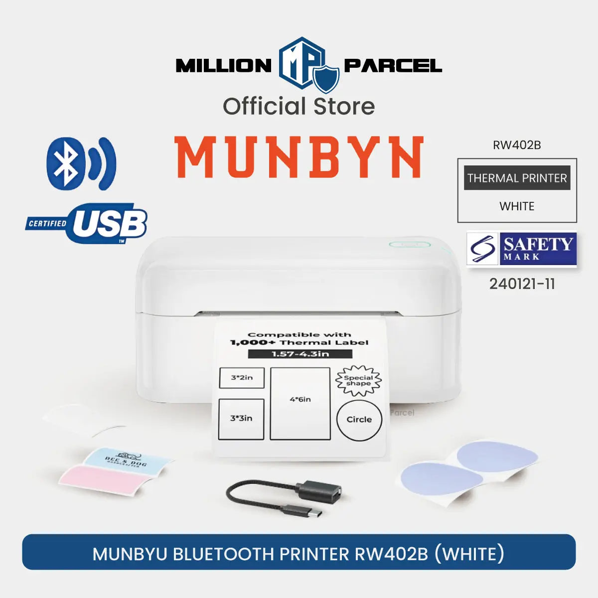MUNBYN 941B & RW402B Bluetooth Thermal Label Printer for Small Business - MillionParcel