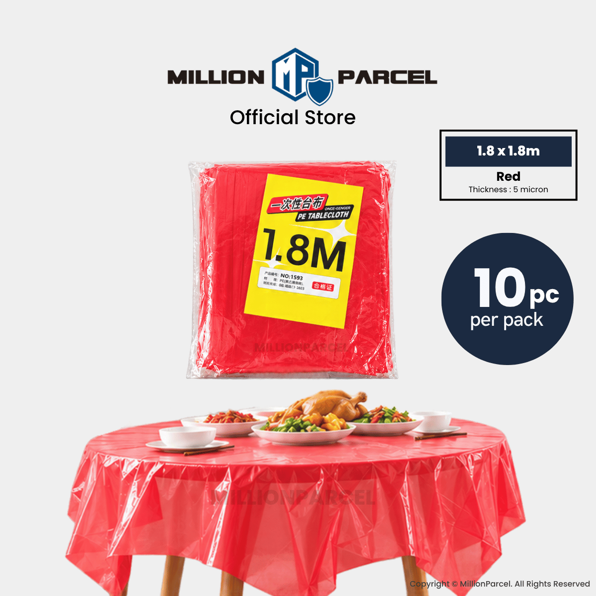 Disposable Plastic Table Cover 1.8 x 1.8m – 10 Sheets