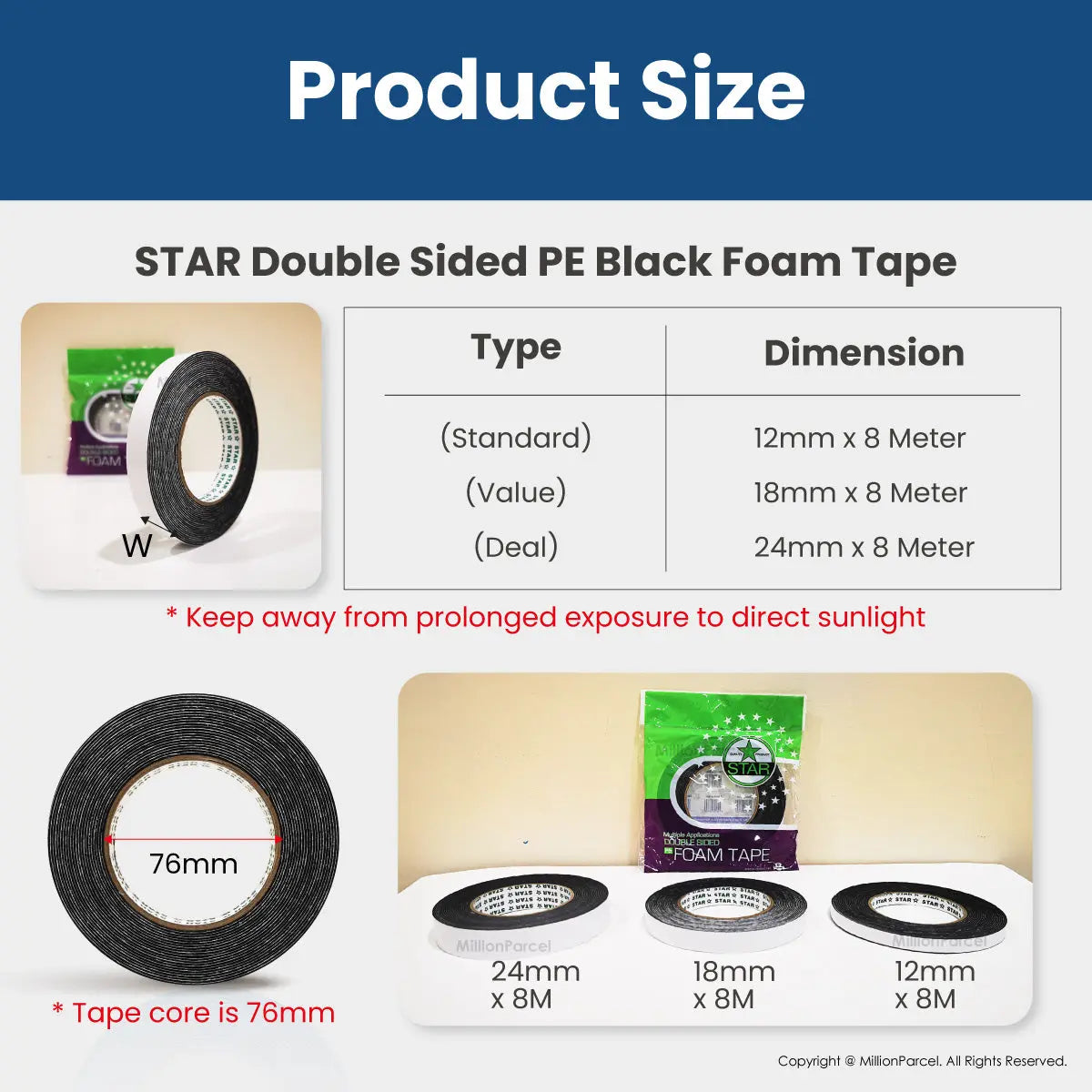 STAR Double Sided PE Black Foam Tape - MillionParcel