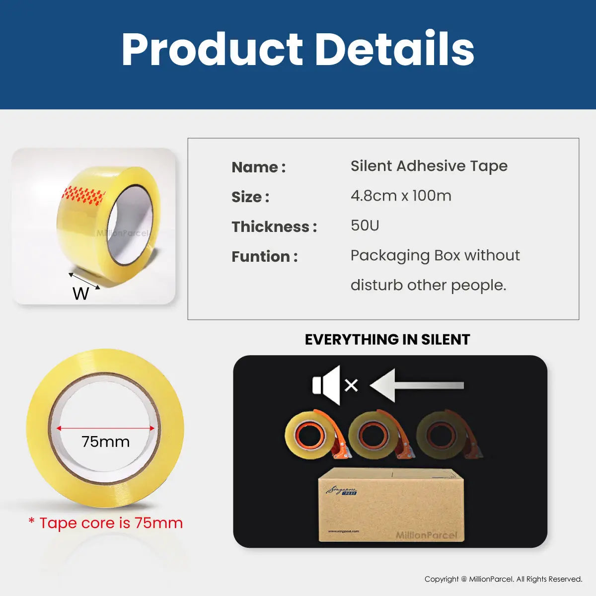 Silent Adhesive Tape 4.8cm x 100m - MillionParcel