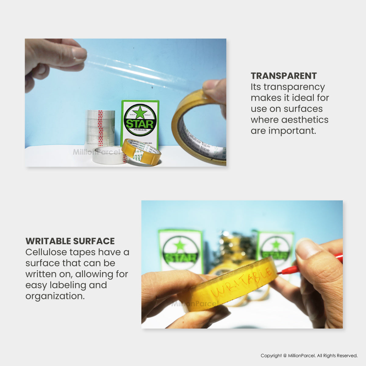 STAR & White Clear Cellulose Tape – Clear Office & Packing Tape