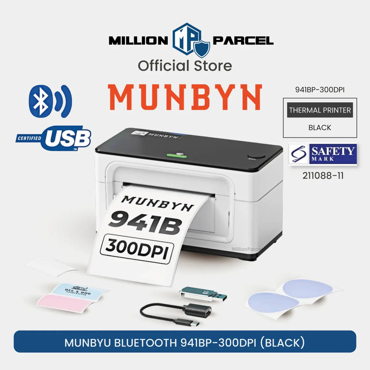 MUNBYN 941B & RW402B Bluetooth Thermal Label Printer for Small Business - MillionParcel