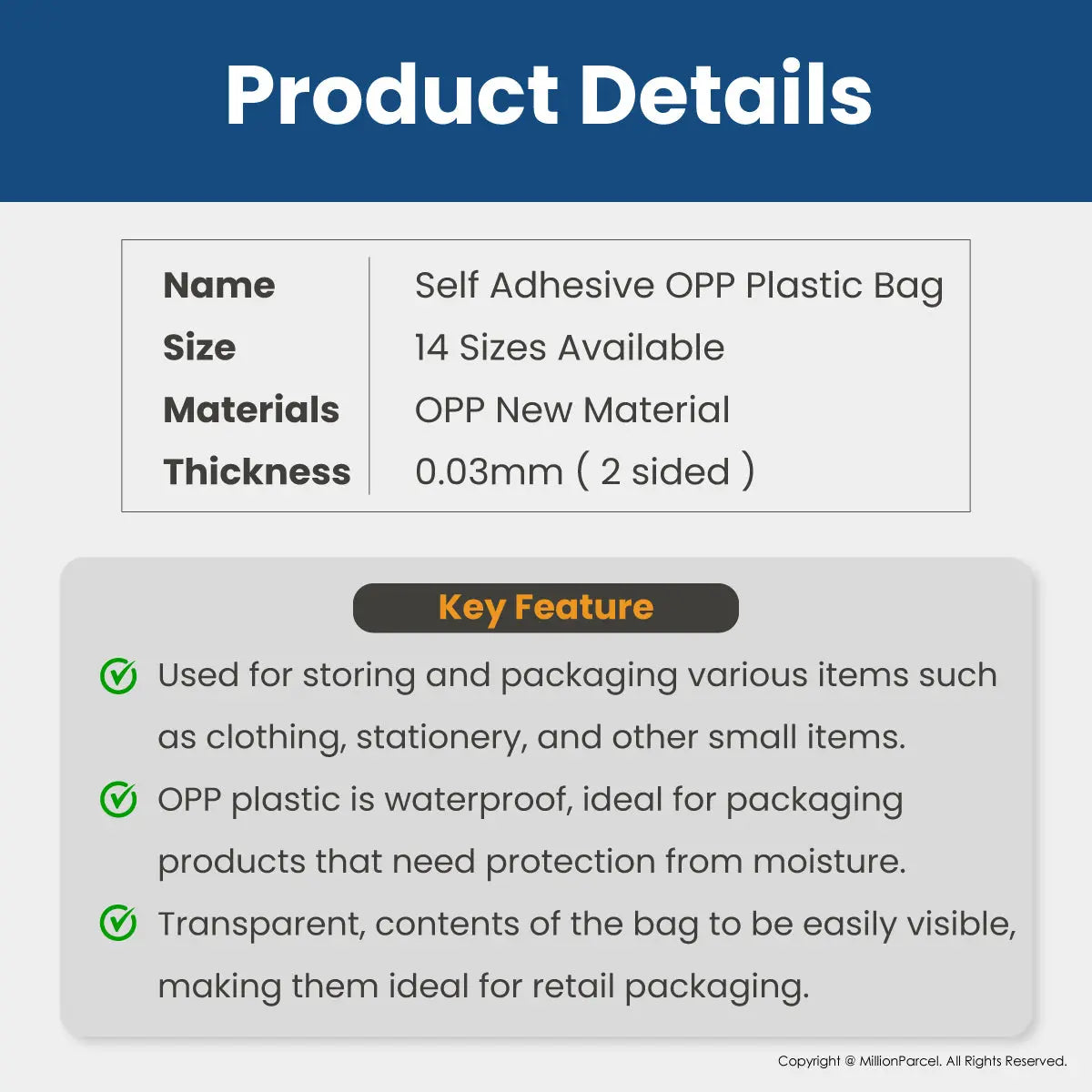 Transparent Self Adhesive OPP Plastic Bag - MillionParcel