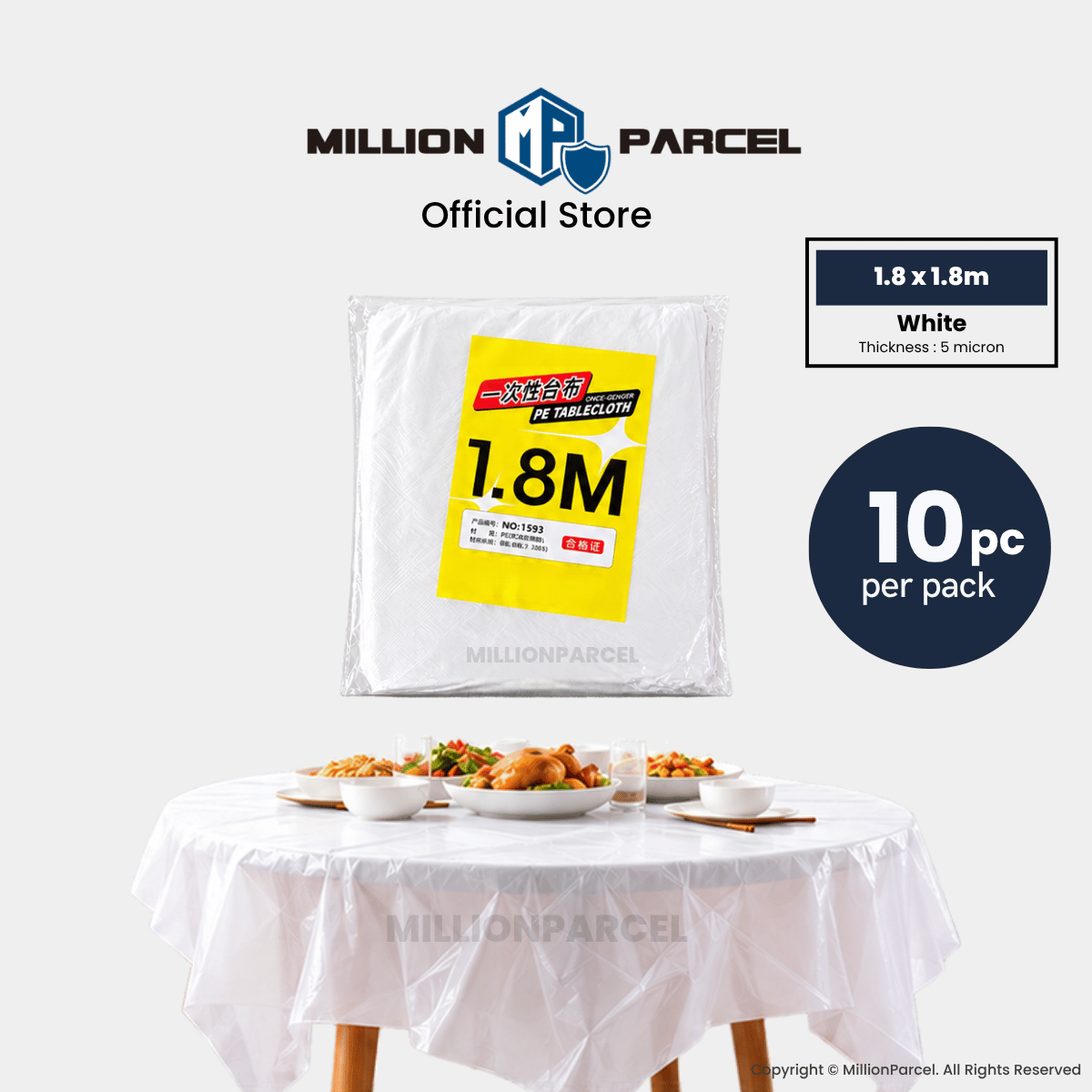 Disposable Plastic Table Cover 1.8 x 1.8m – 10 Sheets