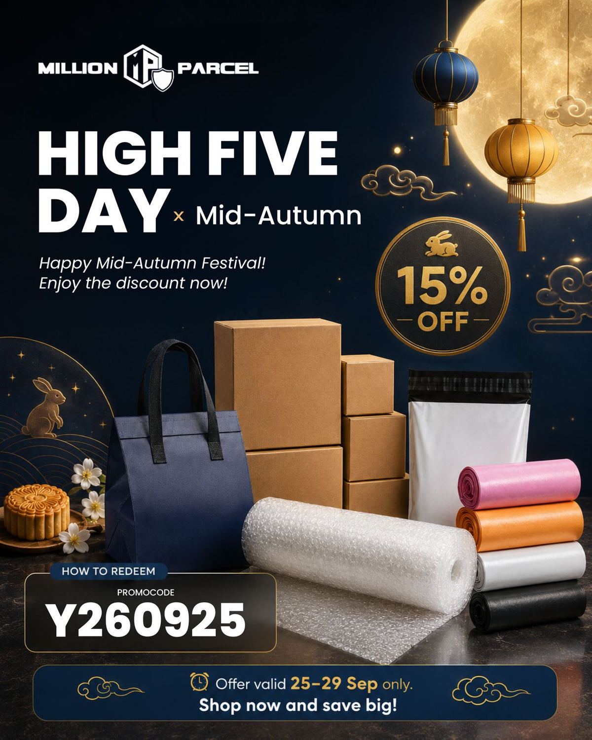 High Five Day × Mid-Autumn Sale: 15% OFF Packaging Supplies in Singapore