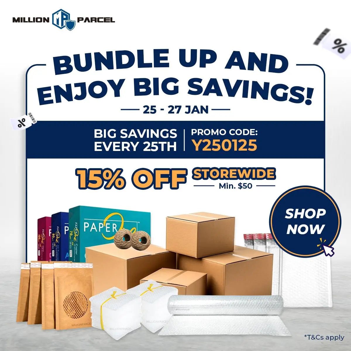 Start the Year Right: 15% Off All Orders Above $50 - High Five Day (25–27 Jan 2025) - MillionParcel