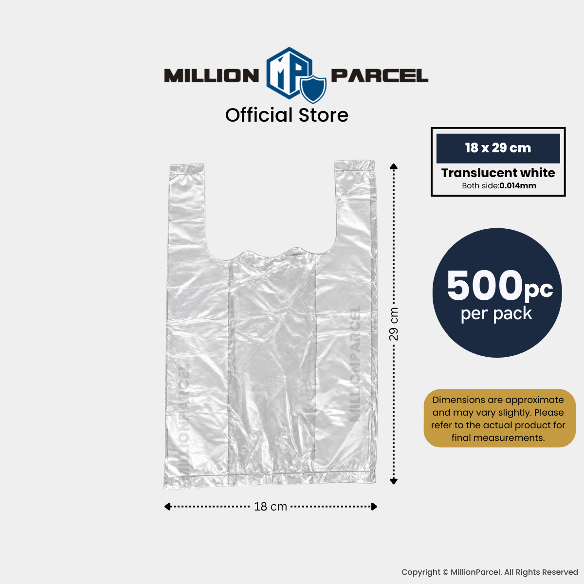 Translucent white plastic shopping bag with handles, 18 x 29 cm