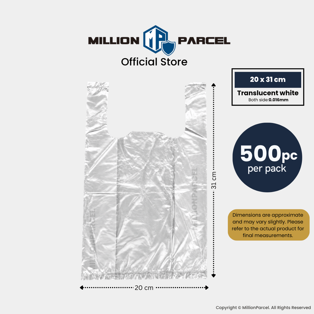 Translucent white plastic shopping bag with handles, 20 x 31 cm