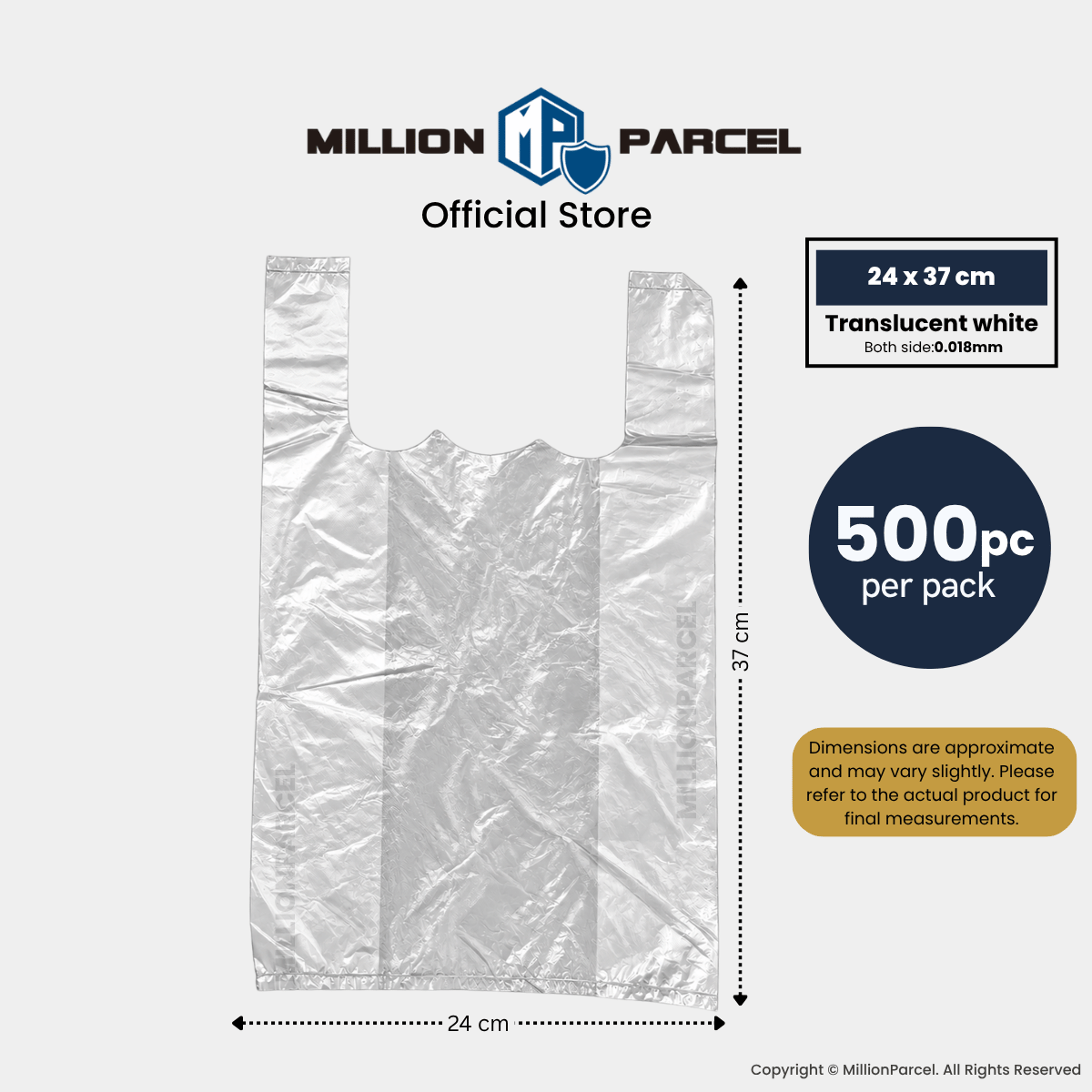 Translucent white plastic shopping bag with handles, 24 x 37 cm