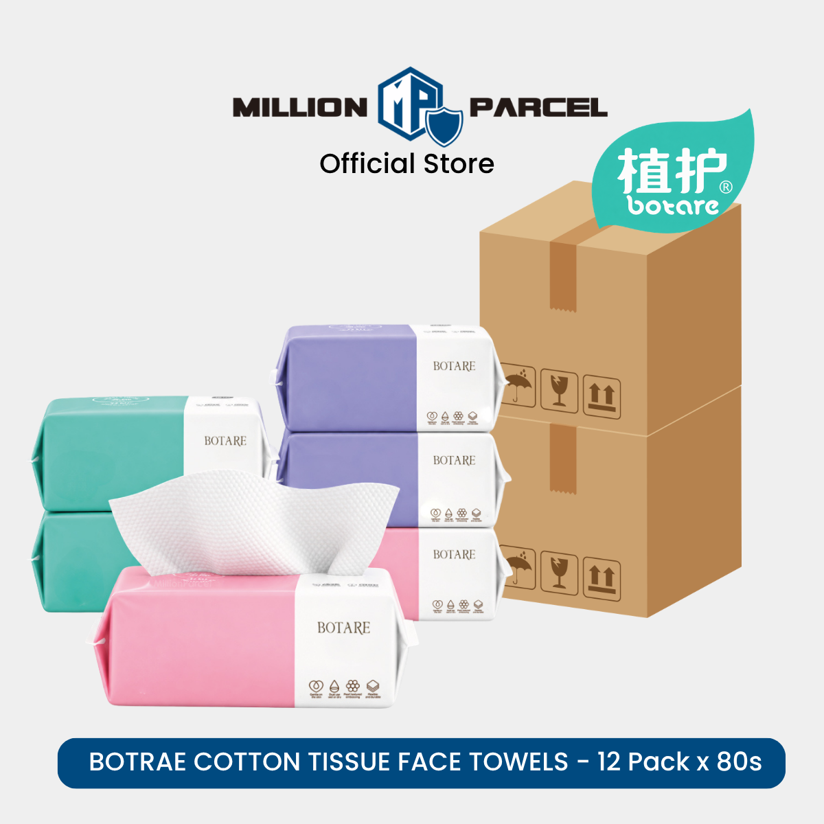 Botare Disposable Face Towel – Cotton Tissue, 80 Sheets