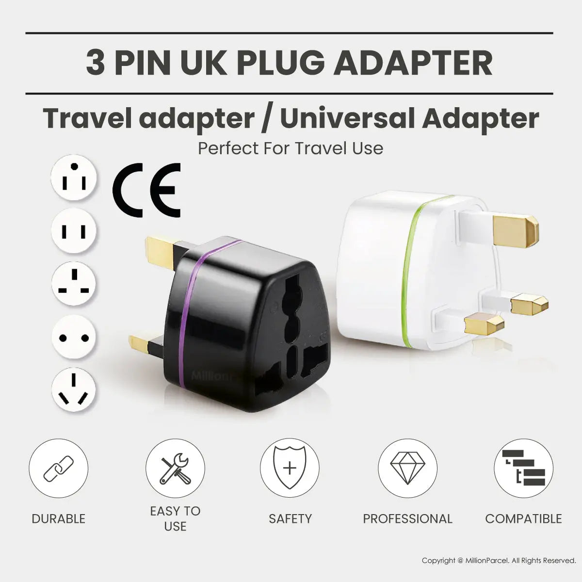 UK/SG 3 Pin Plug Power Converter | Plug Adapter for UK - MillionParcel