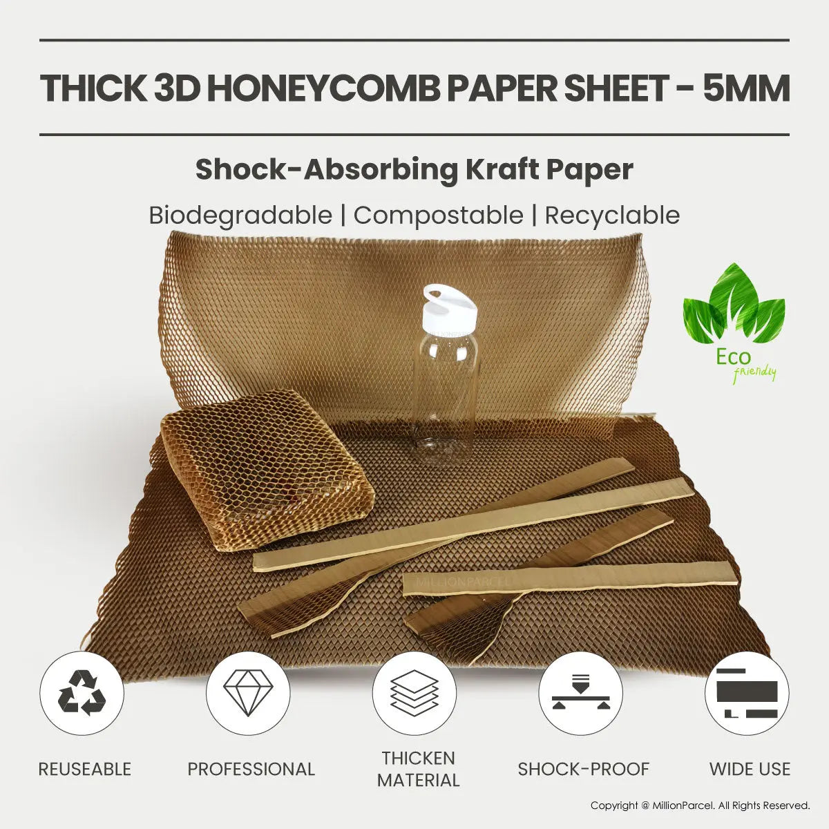 Thick 3D Honeycomb Paper Sheet - 5mm - MillionParcel