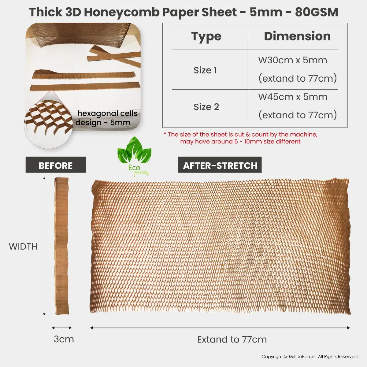 Thick 3D Honeycomb Paper Sheet - 5mm - MillionParcel