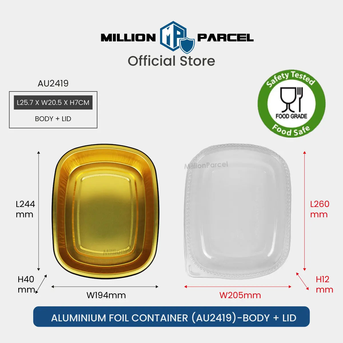 Lacy's Smooth-Wall Container with Lid | Aluminium Foil Container - MillionParcel