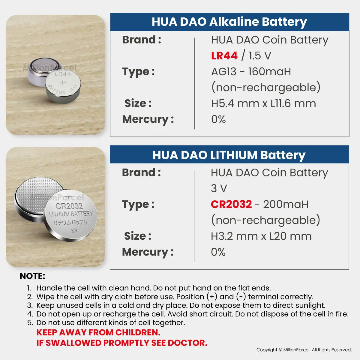 LANEN Alkaline Battery | HUADAO Coin Battery - MillionParcel