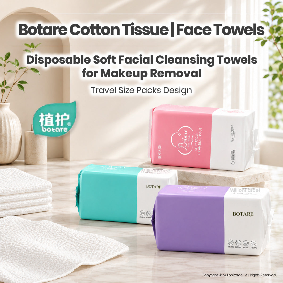 Botare Disposable Face Towel – Cotton Tissue, 80 Sheets