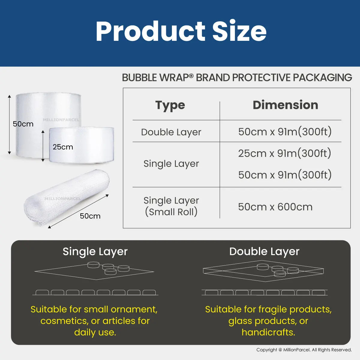 BUBBLE WRAP® Brand Protective Packaging (Big Bubble Roll) - MillionParcel