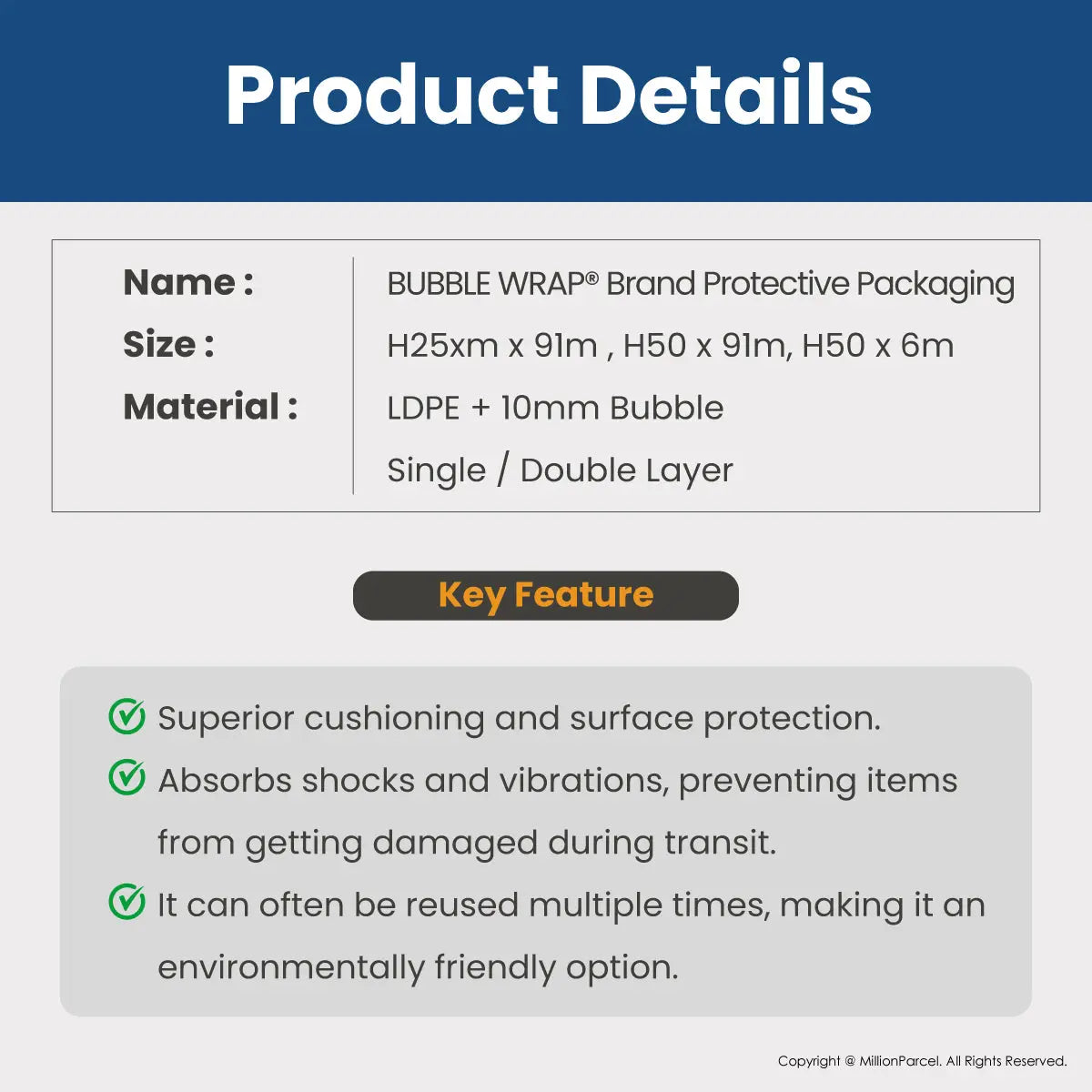 BUBBLE WRAP® Brand Protective Packaging (Big Bubble Roll) - MillionParcel
