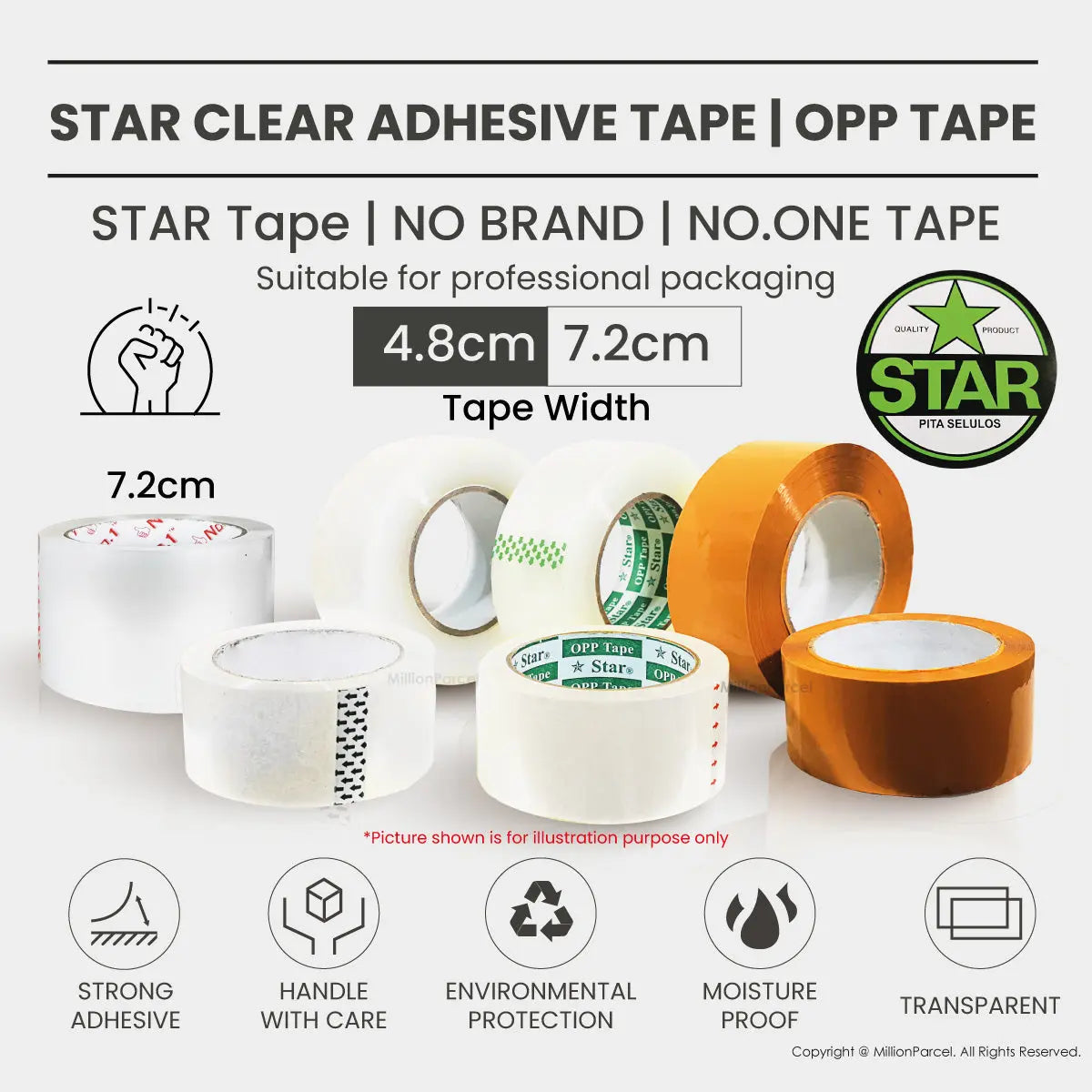 STAR Clear Adhesive Tape | Opp Tape | Brown Tape - MillionParcel