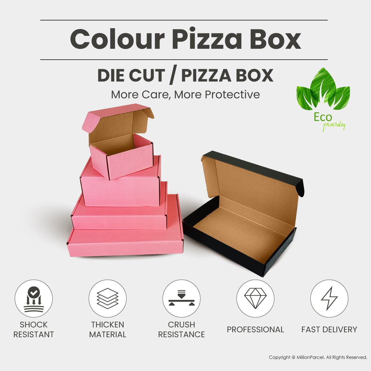 Color Pizza Box | Pink Petal & Midnight Black - MillionParcel