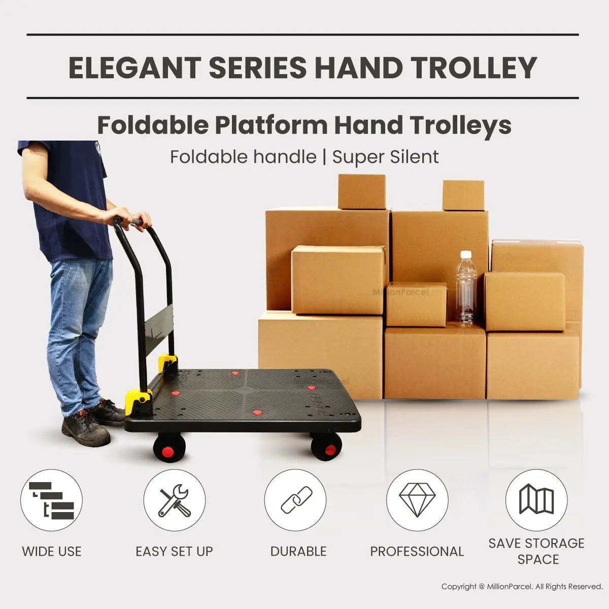 Silent Elegant Black Series Hand Trolley | Heavy Duty Trolley 150kg/300kg - MillionParcel