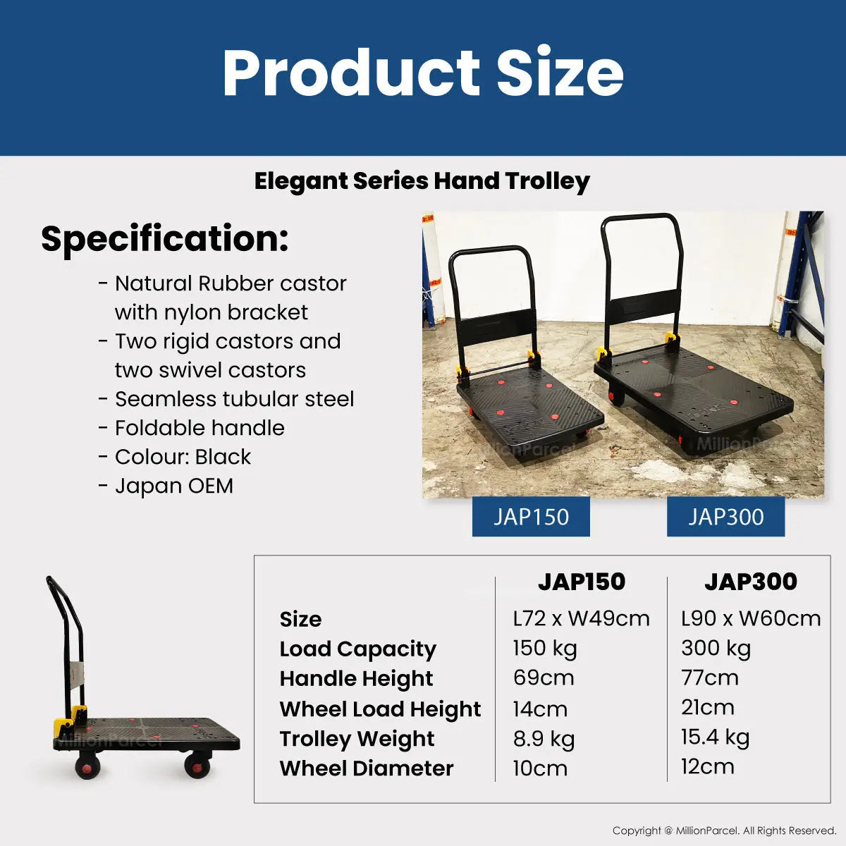 Silent Elegant Black Series Hand Trolley | Heavy Duty Trolley 150kg/300kg - MillionParcel