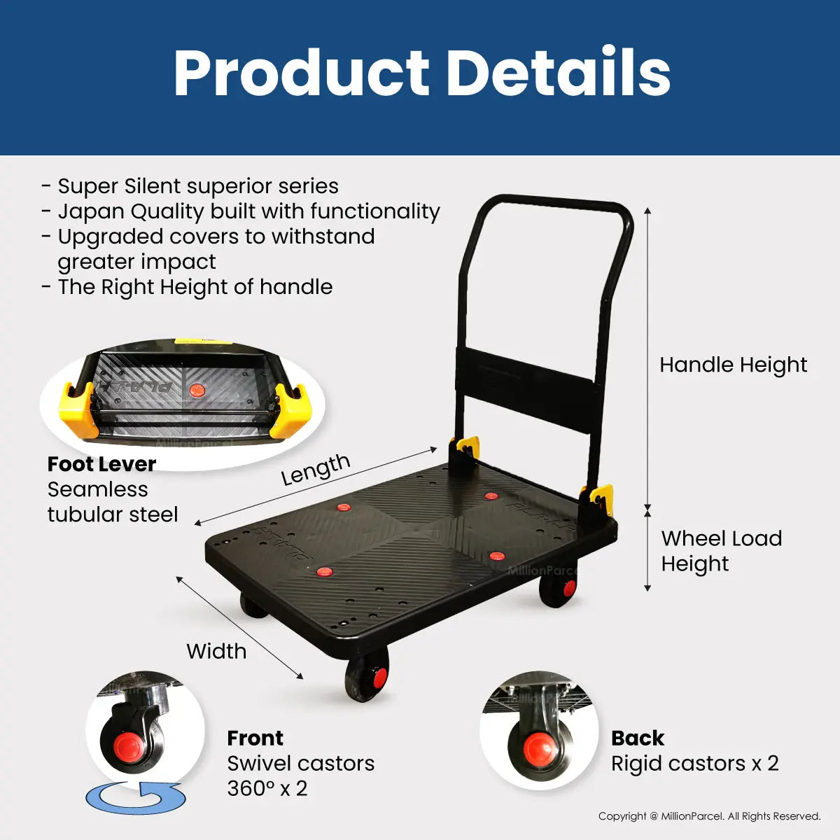 Silent Elegant Black Series Hand Trolley | Heavy Duty Trolley 150kg/300kg - MillionParcel