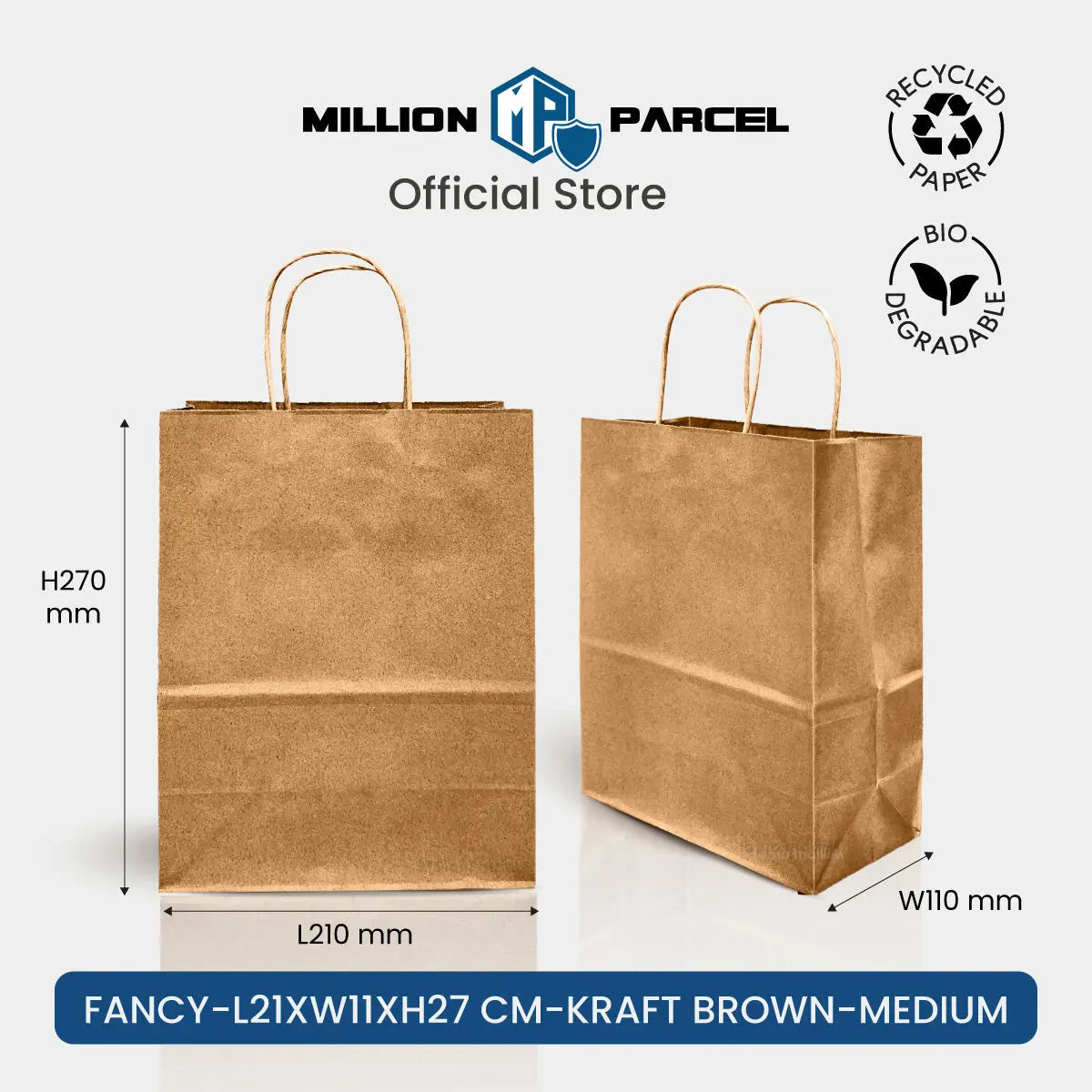 Kraft Paper Bag with Twisted Handle | Colour Paper Bag - MillionParcel