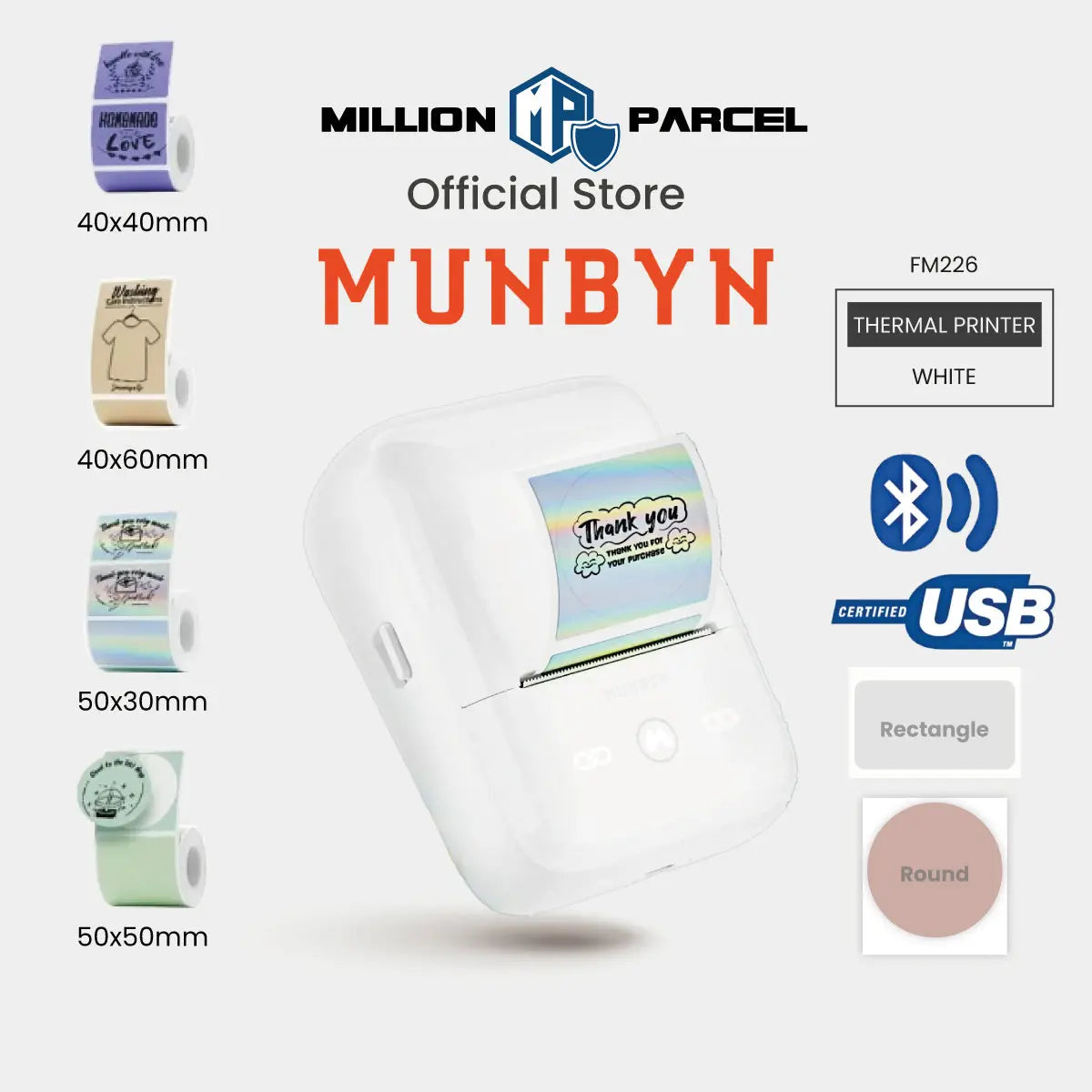 MUNBYN FM226 Bluetooth Portable Label Maker - White - MillionParcel
