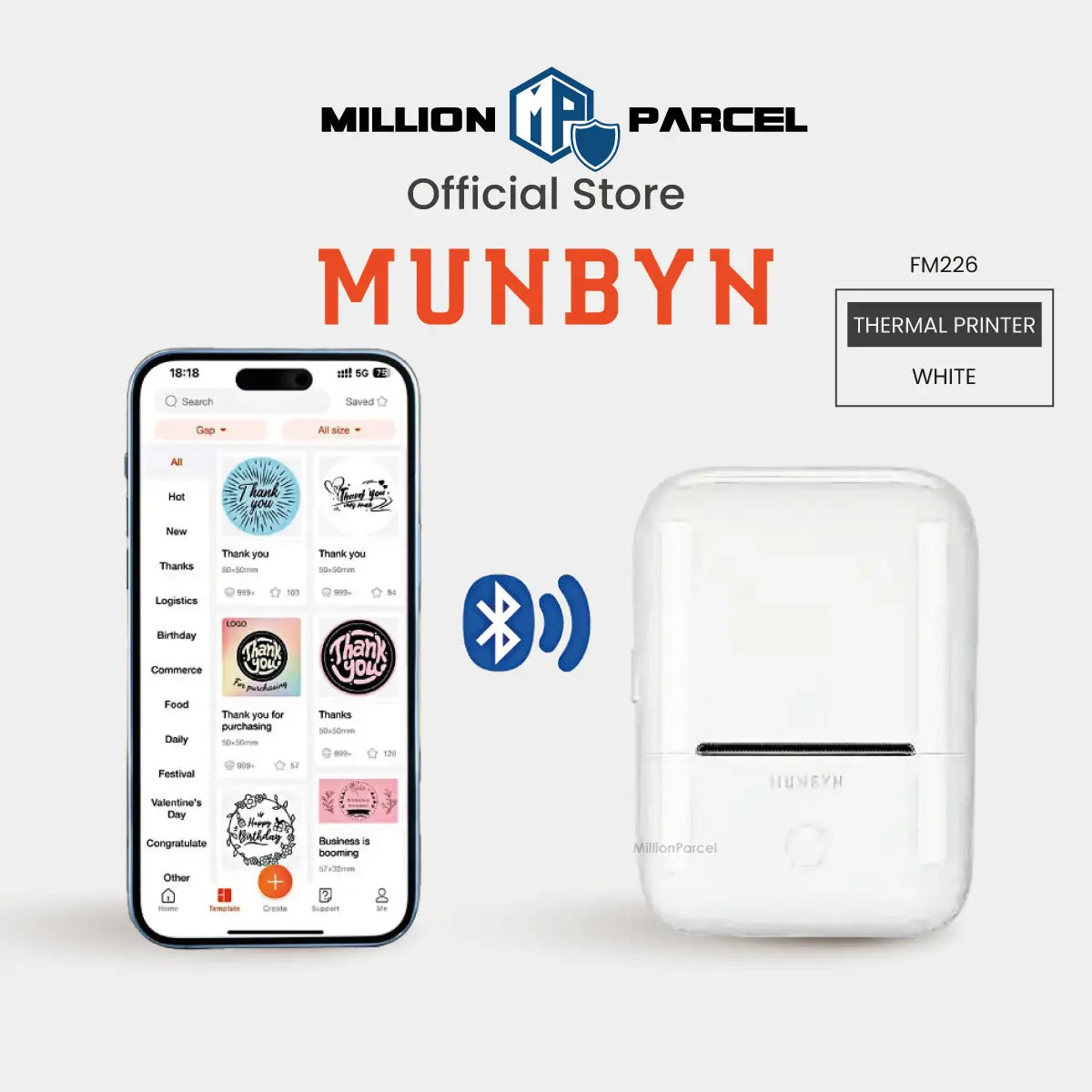 MUNBYN FM226 Bluetooth Portable Label Maker - White - MillionParcel