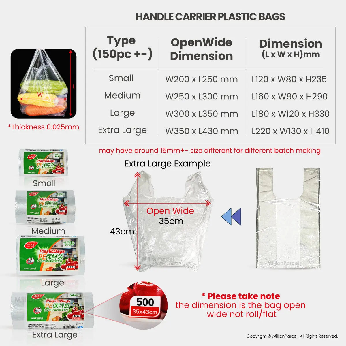 Supermarket Perforated Continuous Roll Bags | Plastic Bag - MillionParcel