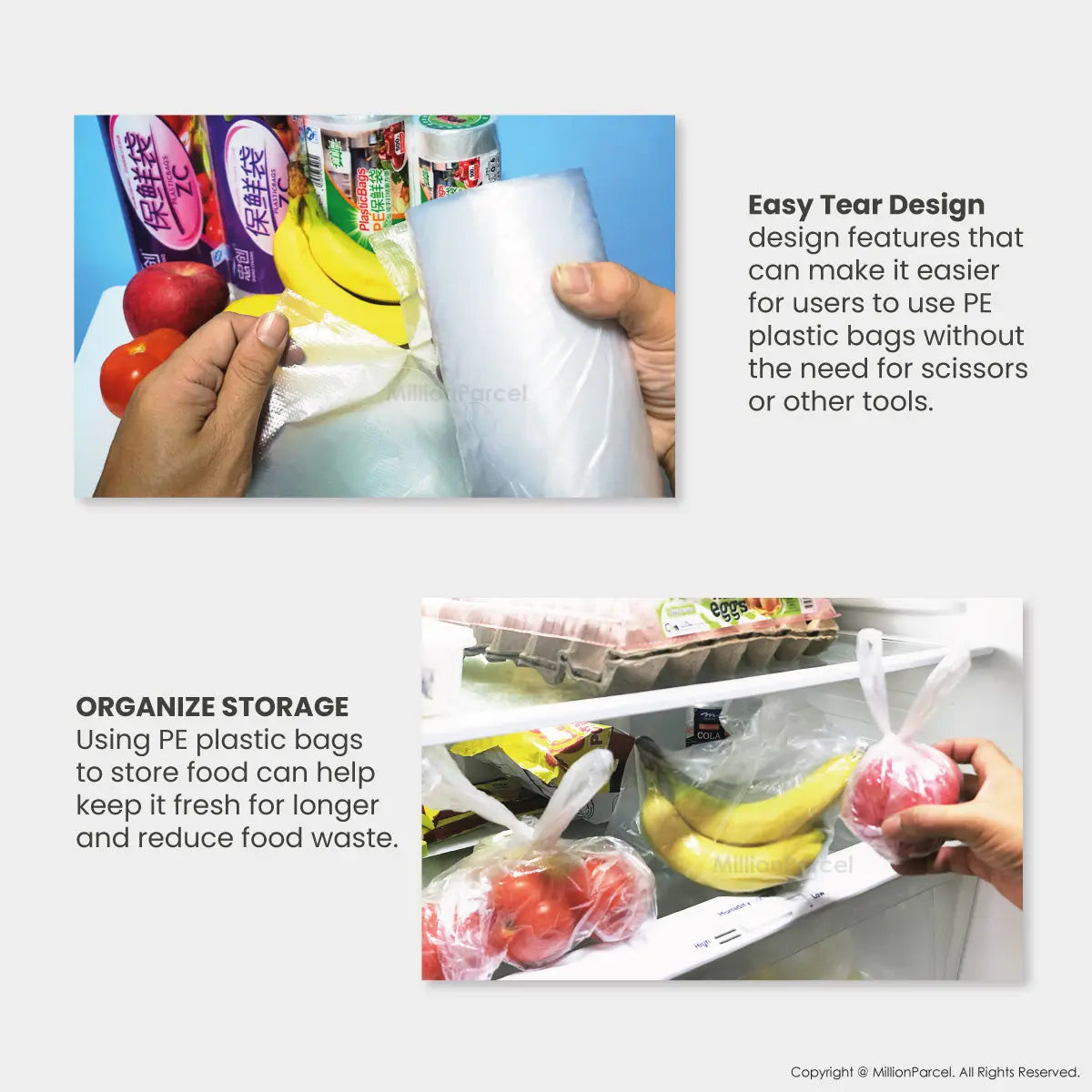 Supermarket Perforated Continuous Roll Bags | Plastic Bag - MillionParcel