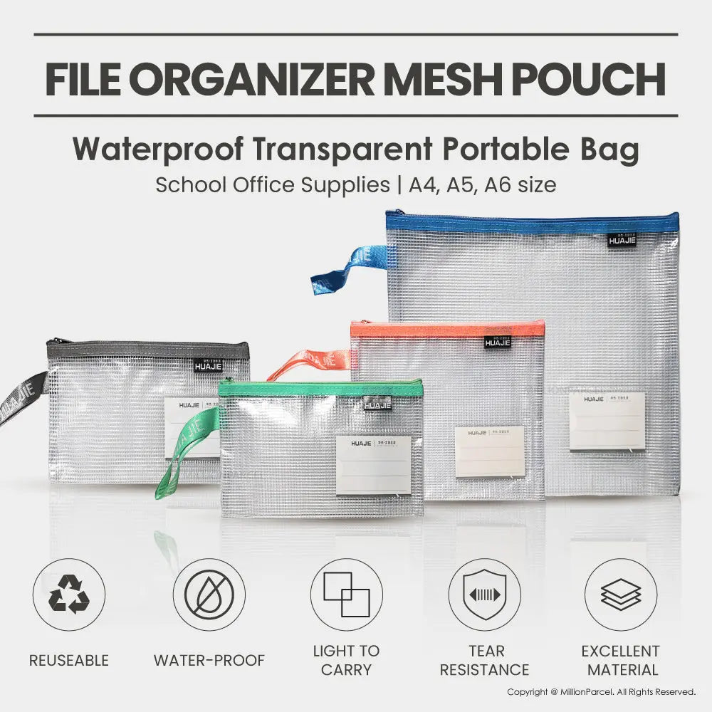 Huajie File Organizer Mesh Pouch | Mesh Zip Bags - MillionParcel