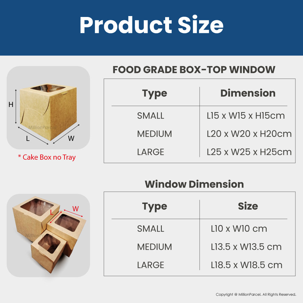 Kotak Kek Gred Makanan dengan Tingkap + Dulang - MillionParcel