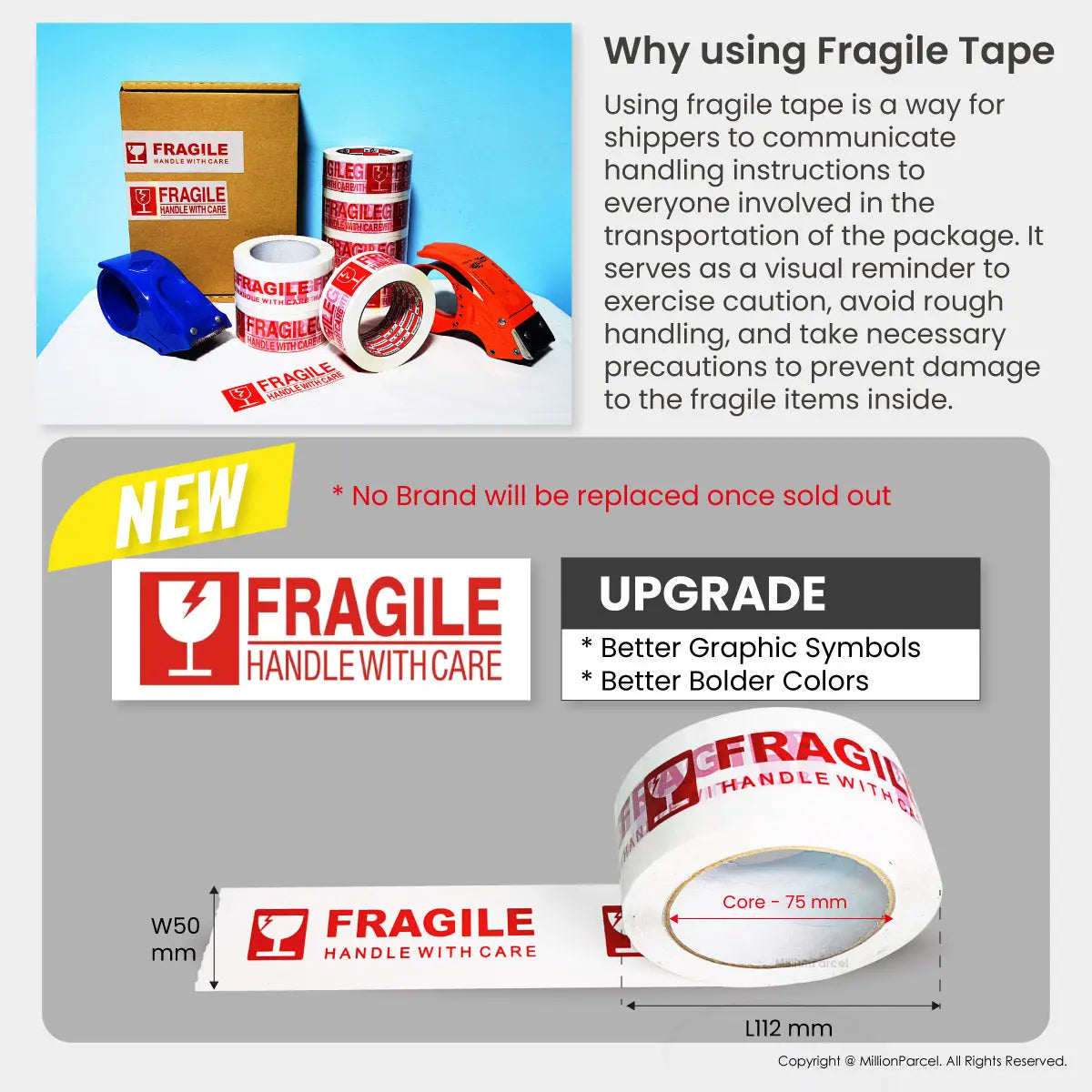 Fragile Adhesive Tape - Ensure your fragile items arrive safely - MillionParcel