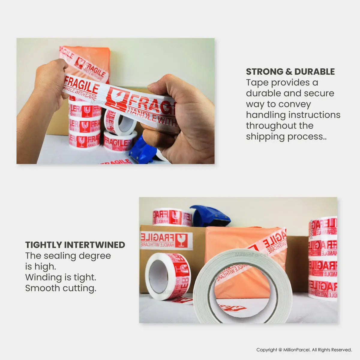 Fragile Adhesive Tape - Ensure your fragile items arrive safely - MillionParcel