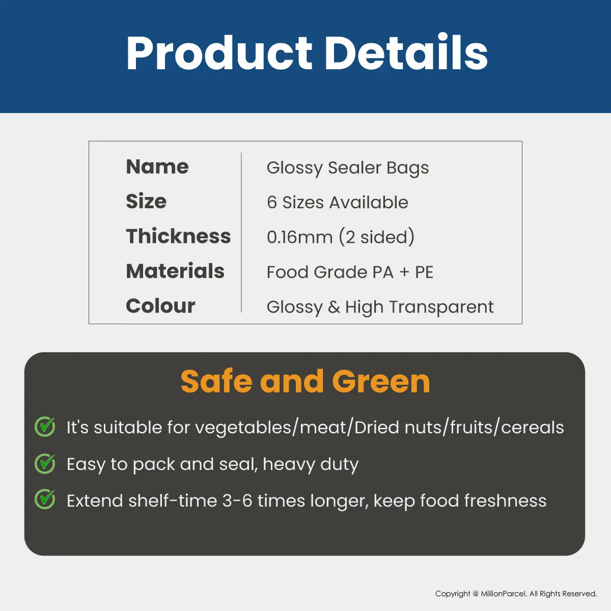 Glossy Sealer Bags | Food Plastic Bag - MillionParcel