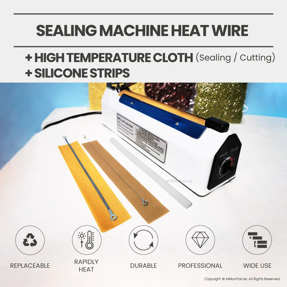 Sealing Machine Heat Wire + High Temperature cloth + Silicone Strips - MillionParcel