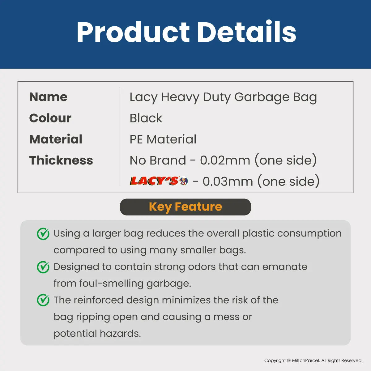 LACY'S Heavy Duty Garbage Bag - MillionParcel