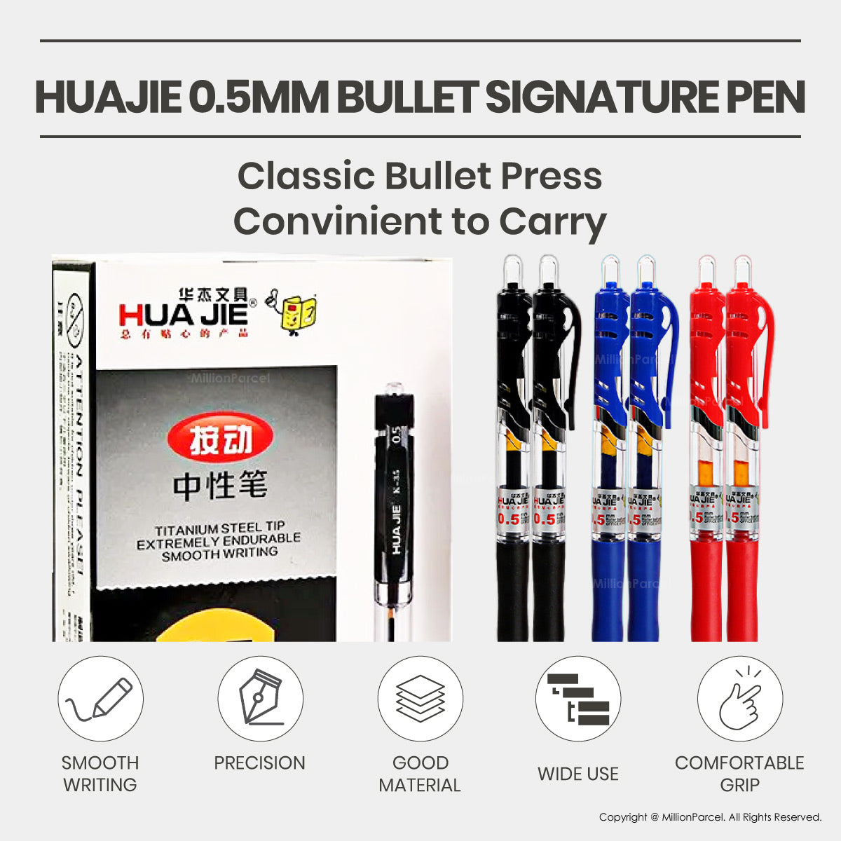 Huajie K-35 0.5mm retractable pen product overview | MillionParcel Singapore