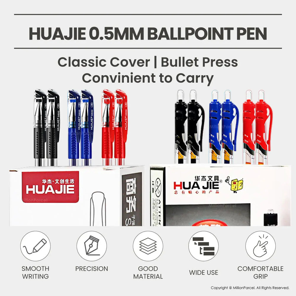 Pen Ballpoint HuaJie 0.5mm | Pen S600 yang boleh ditarik balik