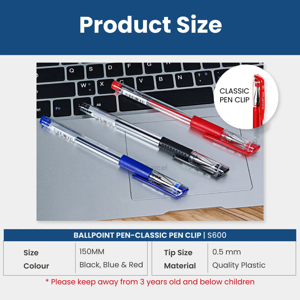 Pen Ballpoint HuaJie 0.5mm | Pen S600 yang boleh ditarik balik