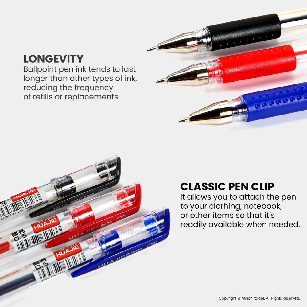 Pen Ballpoint HuaJie 0.5mm | Pen S600 yang boleh ditarik balik