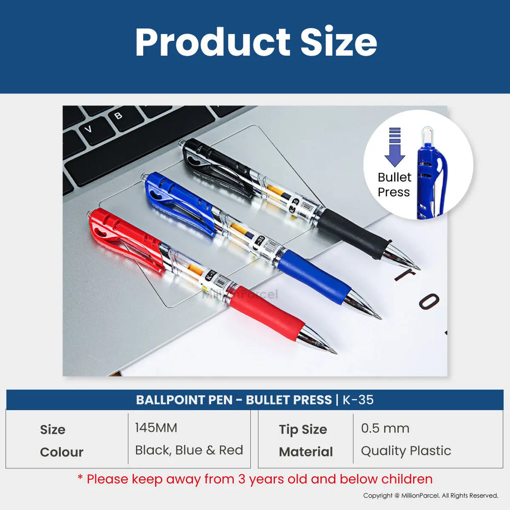 Pen Ballpoint HuaJie 0.5mm | Pen S600 yang boleh ditarik balik