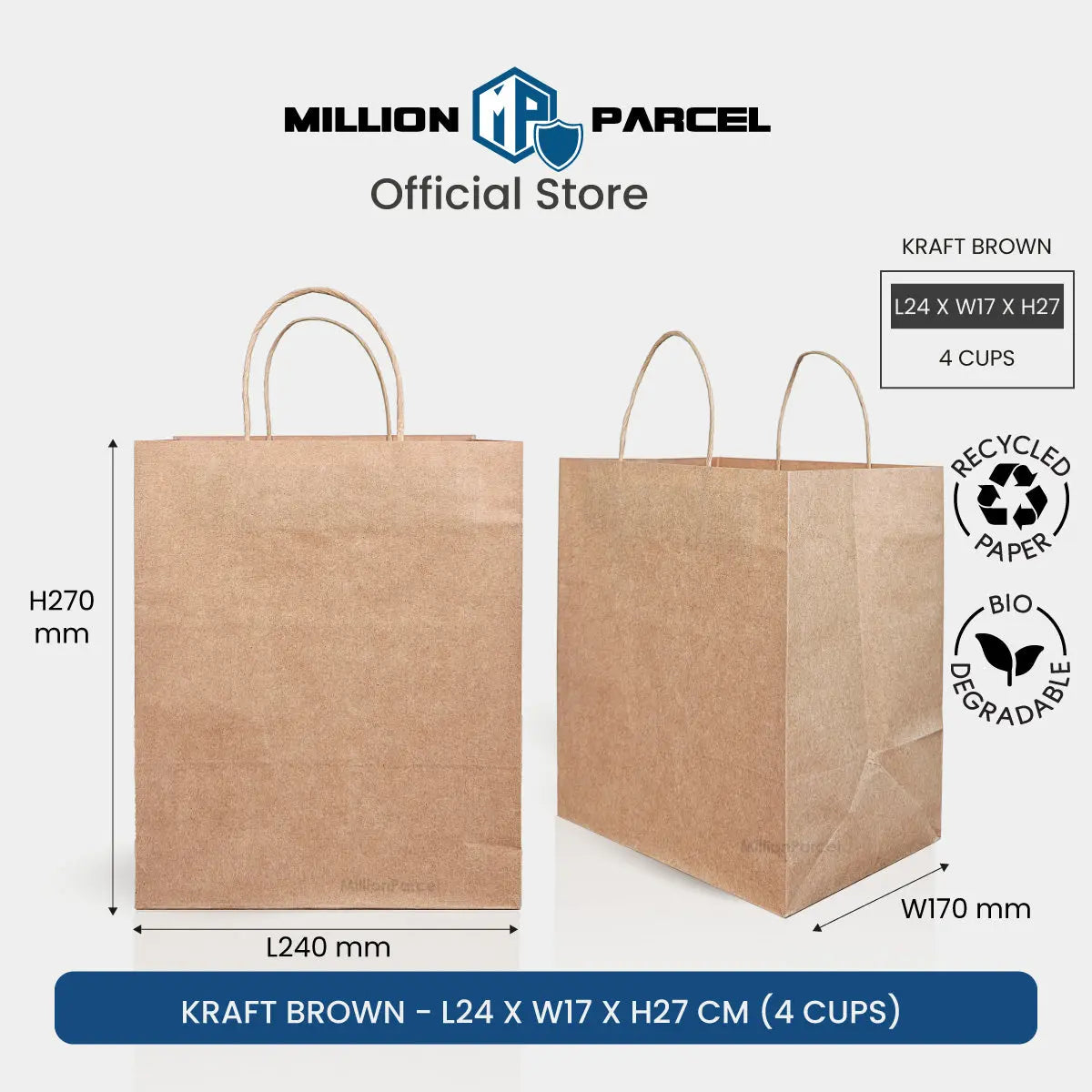 Kraft Paper Bag with Twisted Handle | Colour Paper Bag - MillionParcel