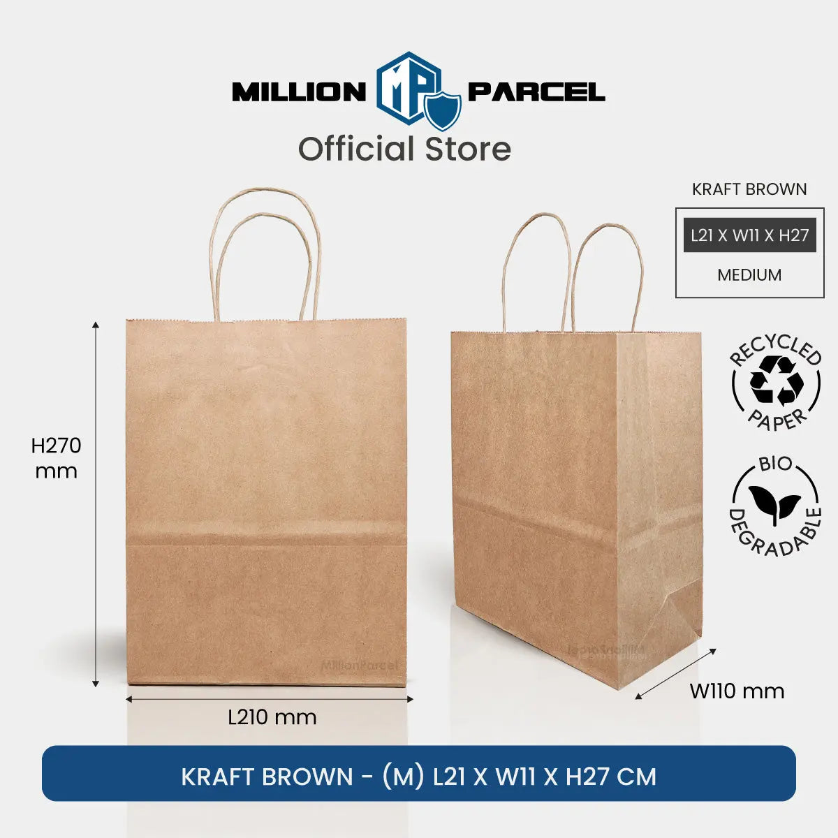 Kraft Paper Bag with Twisted Handle | Colour Paper Bag - MillionParcel