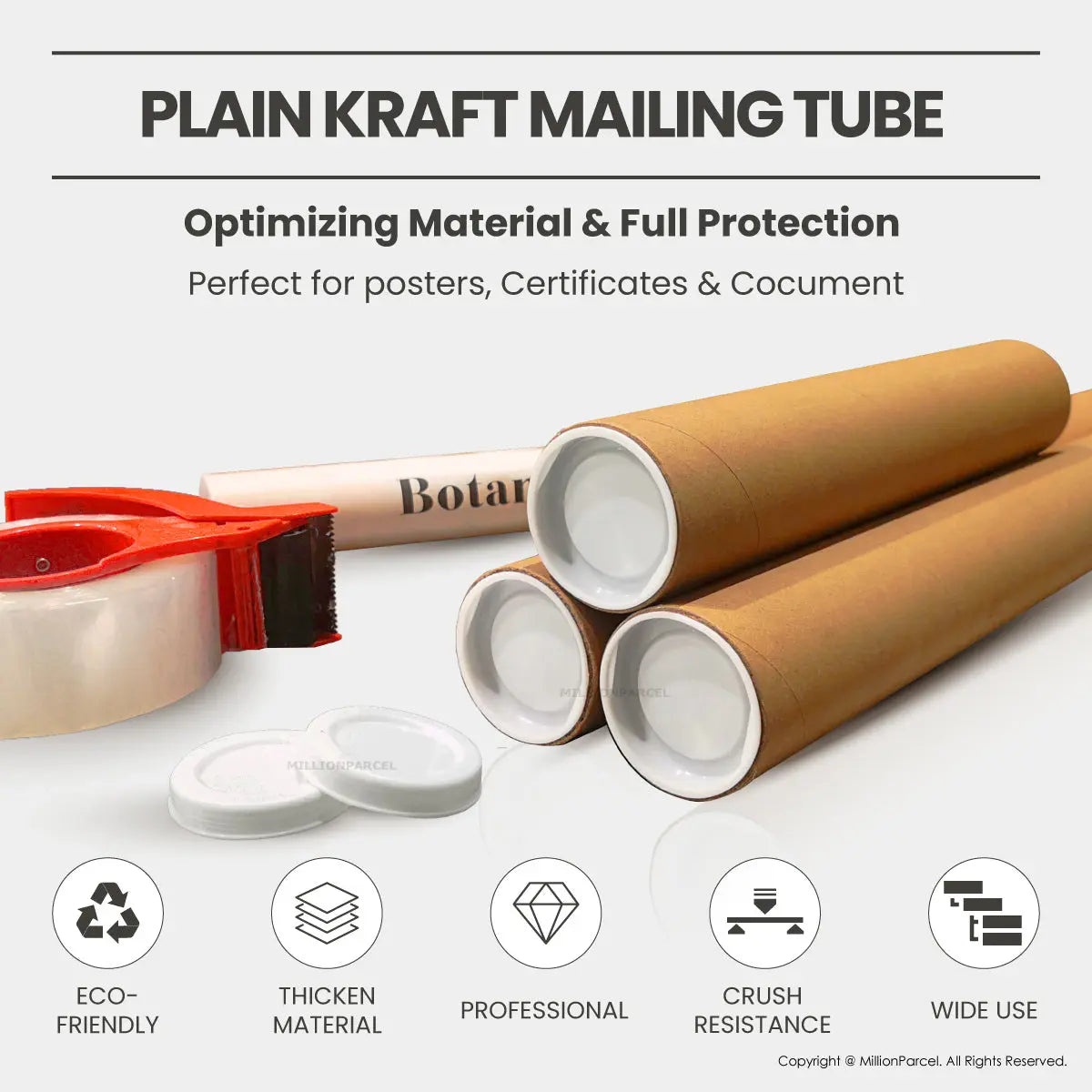 Plain Kraft Mailing Tube | Perfect for posters, certificates & document - MillionParcel