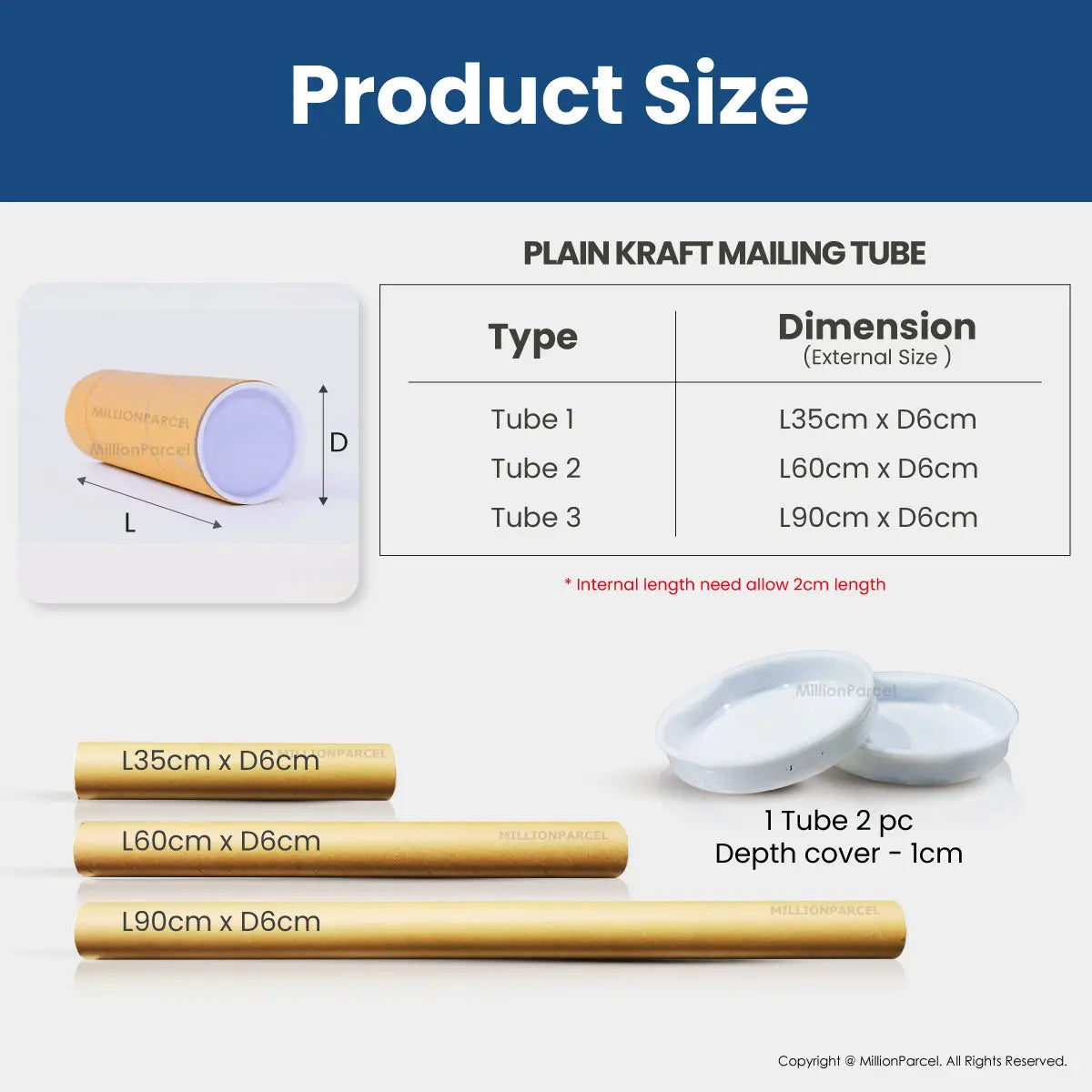 Plain Kraft Mailing Tube | Perfect for posters, certificates & document - MillionParcel